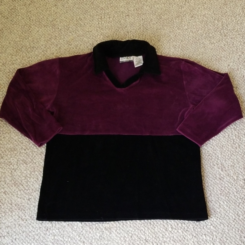 Erika Collection Petites Purple Black Velour Shirt